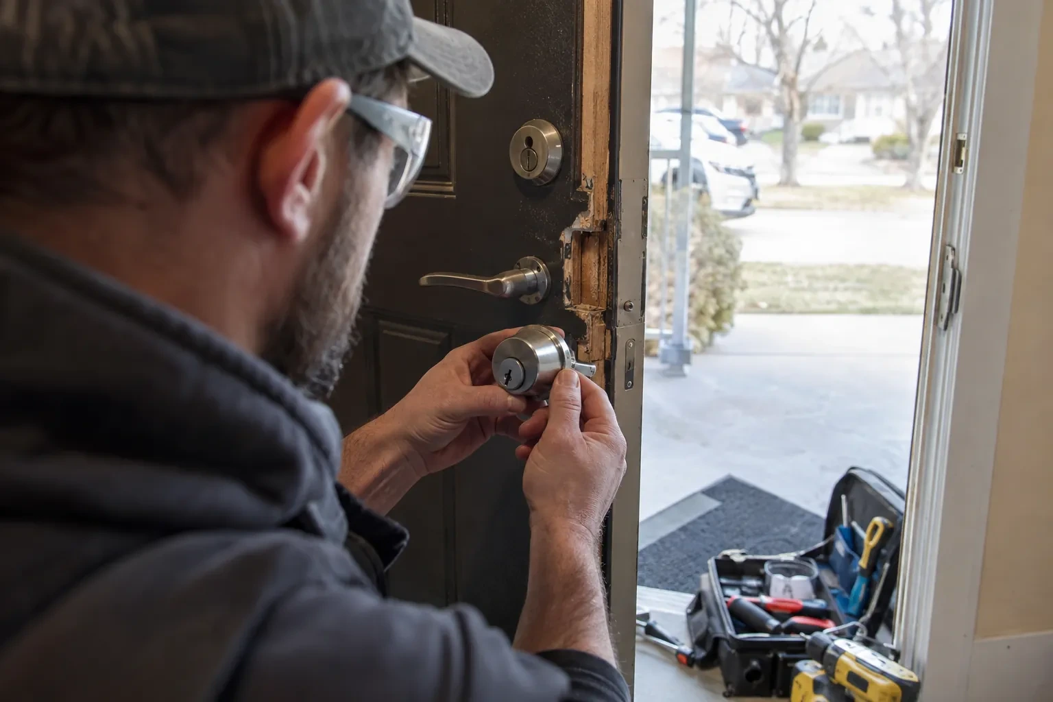 Illustrative locksmith scene; not an actual job