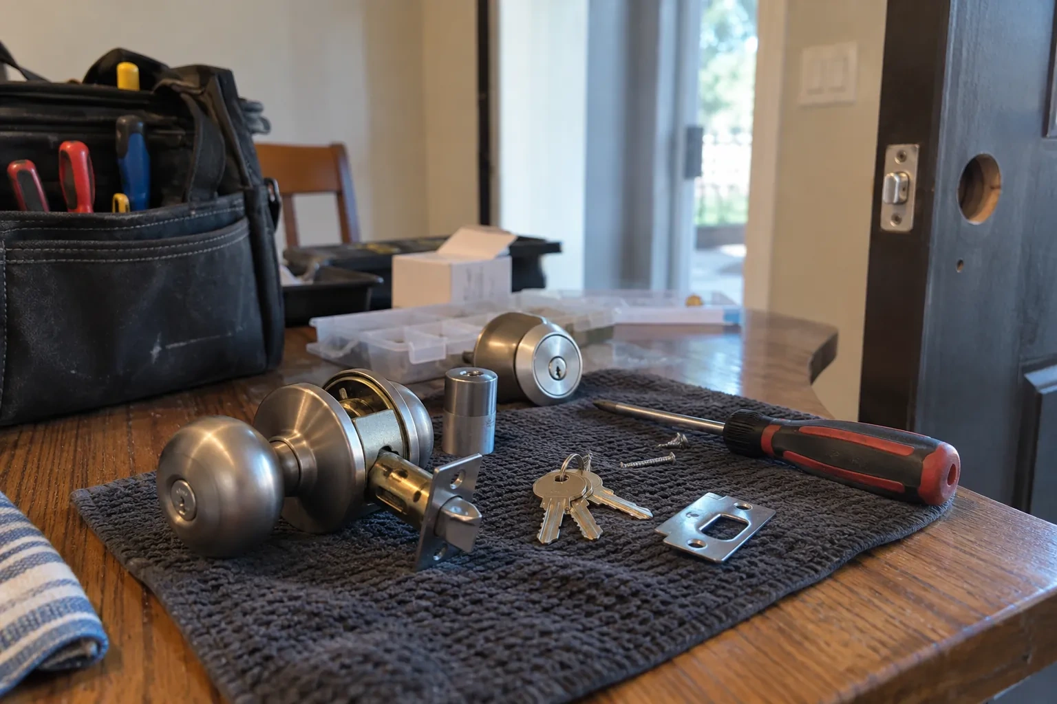 Illustrative locksmith scene; not an actual job